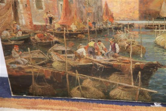 Gaston Roullet (1847-1925) Canal San Pietro, Venice 29.5 x 43.5in., unframed